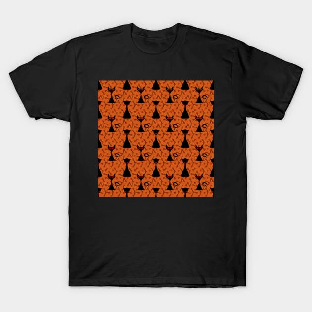 Halloween Cats on Barbed Hearts T-Shirt by PatricianneK